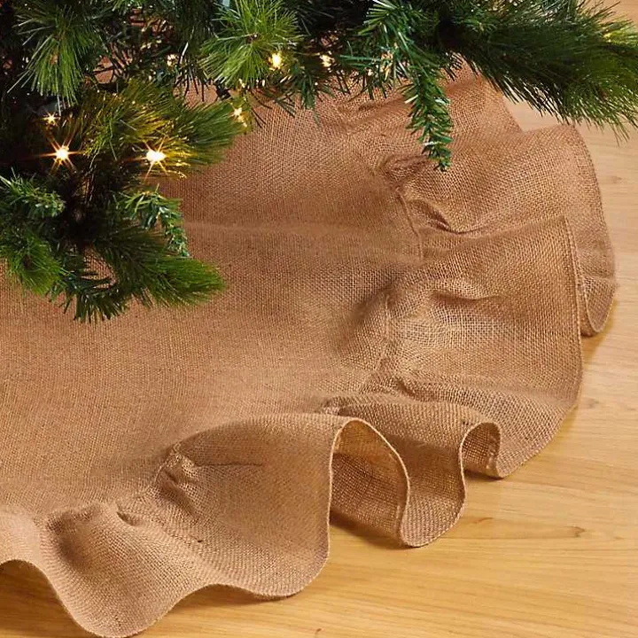 Tan Jute Ruffle Trim Christmas Tree Skirt, 53 in.