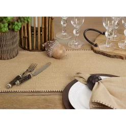 Tan Overcast Stitch Cotton Table Runner