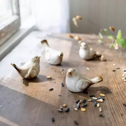 Tan Porcelain Bird Figurines, Set of 4