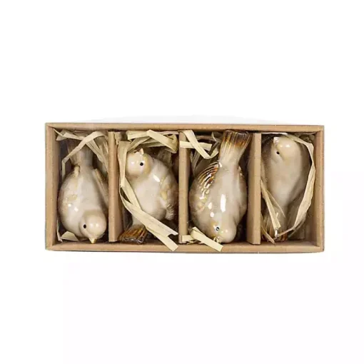 Tan Porcelain Bird Figurines, Set of 4