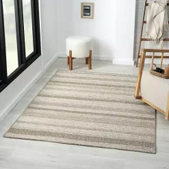 Tan Striped Indoor/Outdoor Area Rug, 5x7