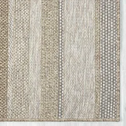 Tan Striped Indoor/Outdoor Area Rug, 5x7
