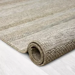 Tan Striped Indoor/Outdoor Area Rug, 5x7