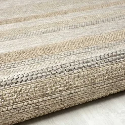 Tan Striped Indoor/Outdoor Area Rug, 5x7