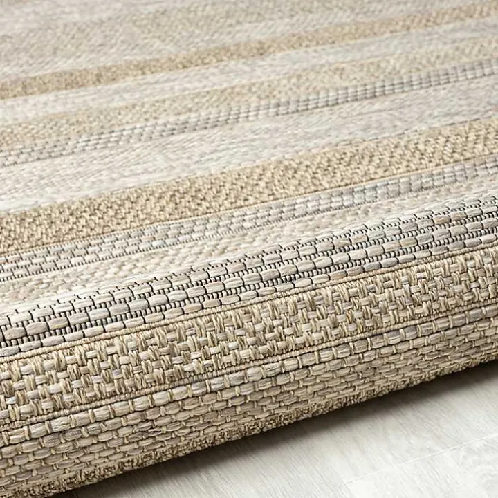 Tan Striped Indoor/Outdoor Area Rug, 5x7