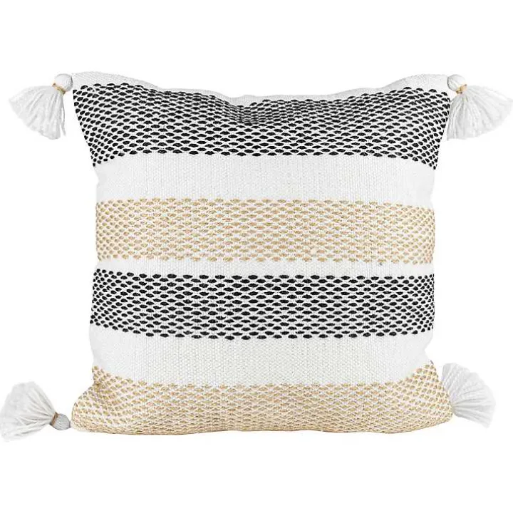 Tan Textured Stripes Outdoor Throw Pillow