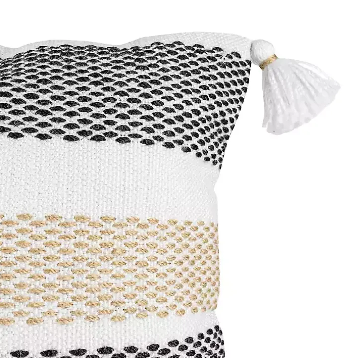 Tan Textured Stripes Outdoor Throw Pillow