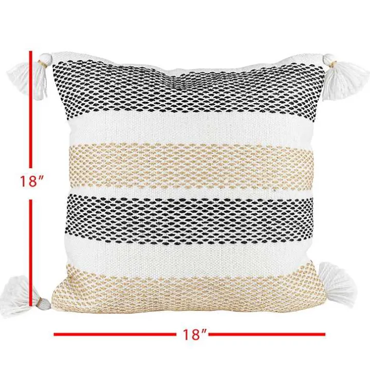 Tan Textured Stripes Outdoor Throw Pillow