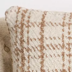 Taupe and White Boucle Plaid Pillow