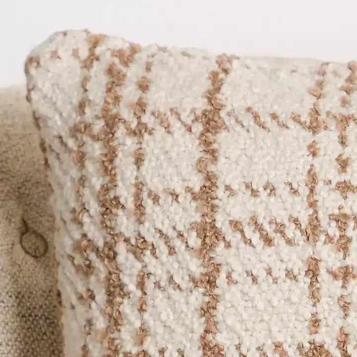 Taupe and White Boucle Plaid Pillow
