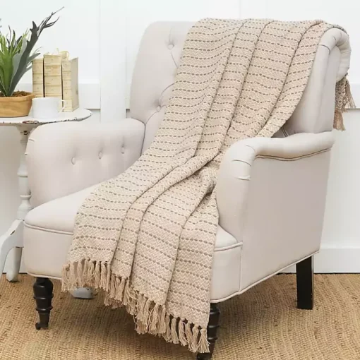 Taupe Chevron and Dash Throw