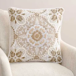 Taupe Embroidered Claudia Pillow