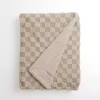 Taupe Faux Fur and Boucle Checkerboard Throw