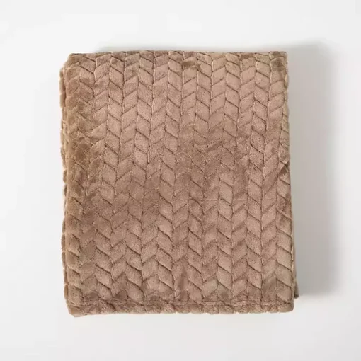 Taupe Heavenly Herringbone Plush Throw