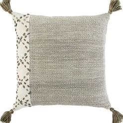 Taupe Kantha Stitch Recycled Throw Pillow