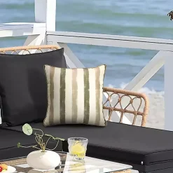 Taupe Striped Outdoor Pillow