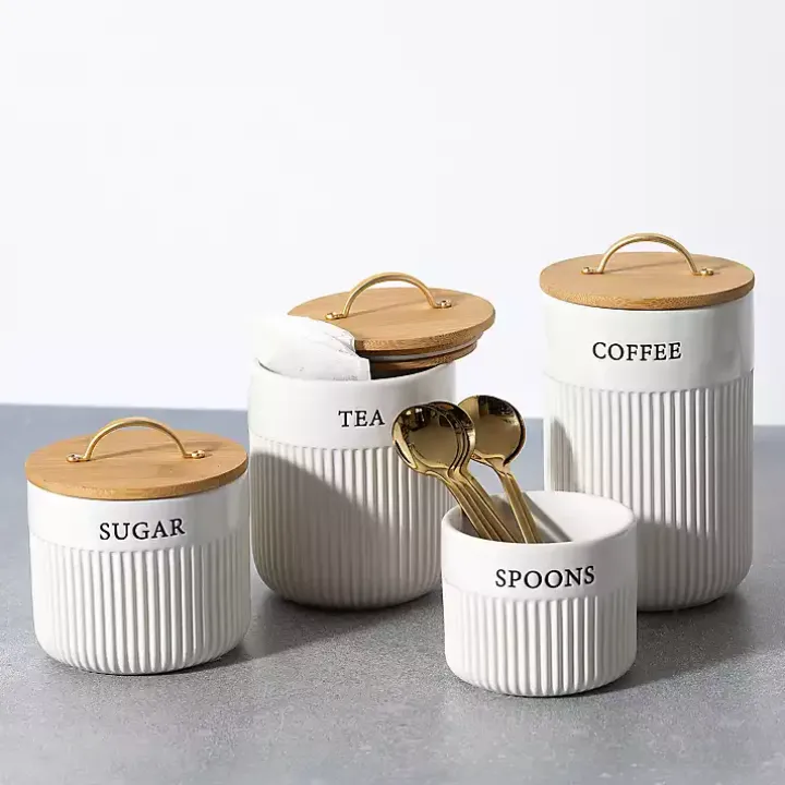 Tea Ribbed Ceramic Canister