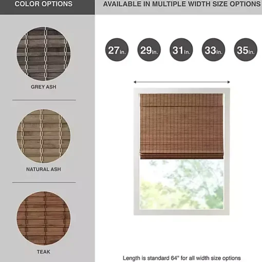 Teak Bamboo Light Filtering Roman Shade, 27 in.