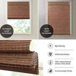 Teak Bamboo Light Filtering Roman Shade, 27 in.