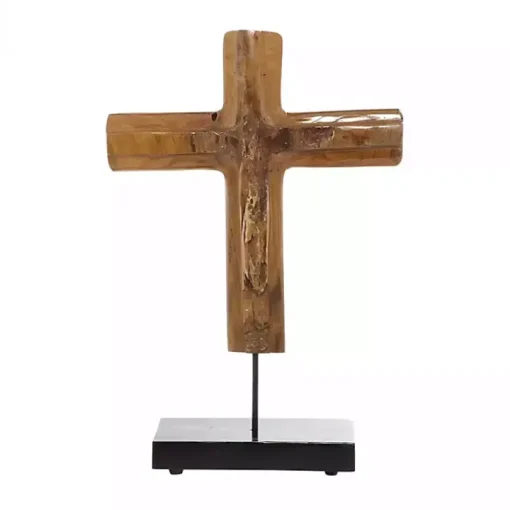 Teak Wood Floating Cross Tabletop Sculpture