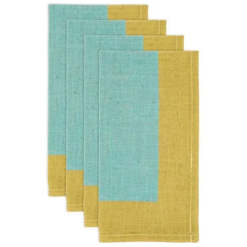 Teal and Mustard Colorblock Napkins, Set of 4