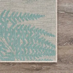 Teal and Tan Falling Ferns Outdoor Area Rug, 5x7