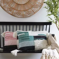 Teal Braided Color Block Lumbar Pillow