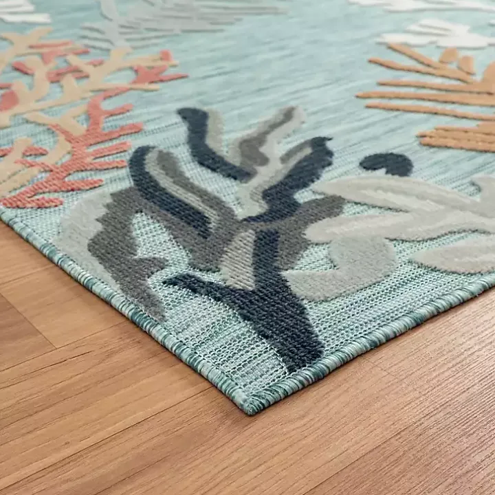 Teal Coral Reef Area Rug, 5x7