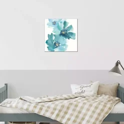 Teal Floral Cosmos Canvas Art Print