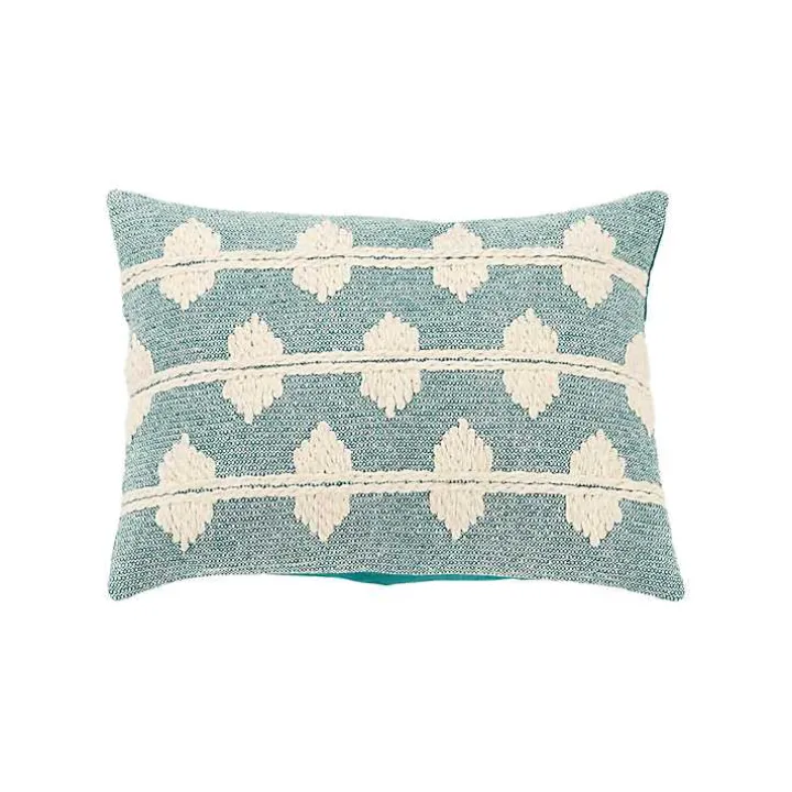 Teal Heathered Embroidered Diamond Throw Pillow