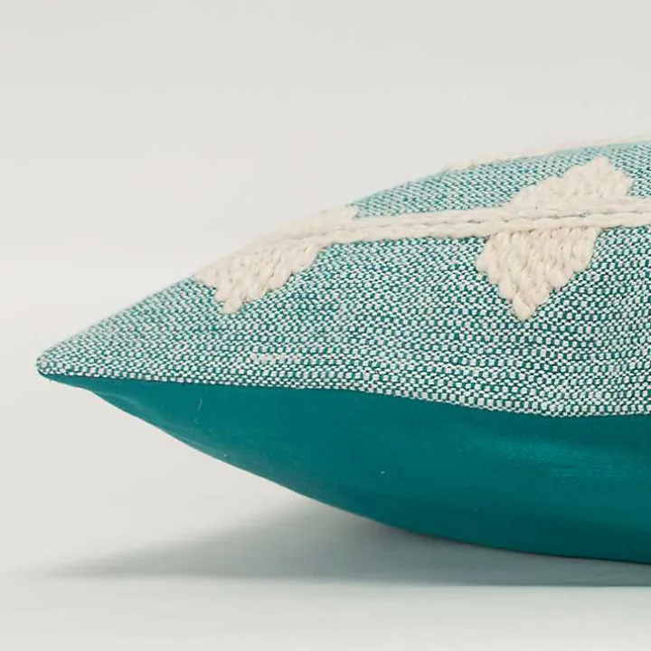 Teal Heathered Embroidered Diamond Throw Pillow