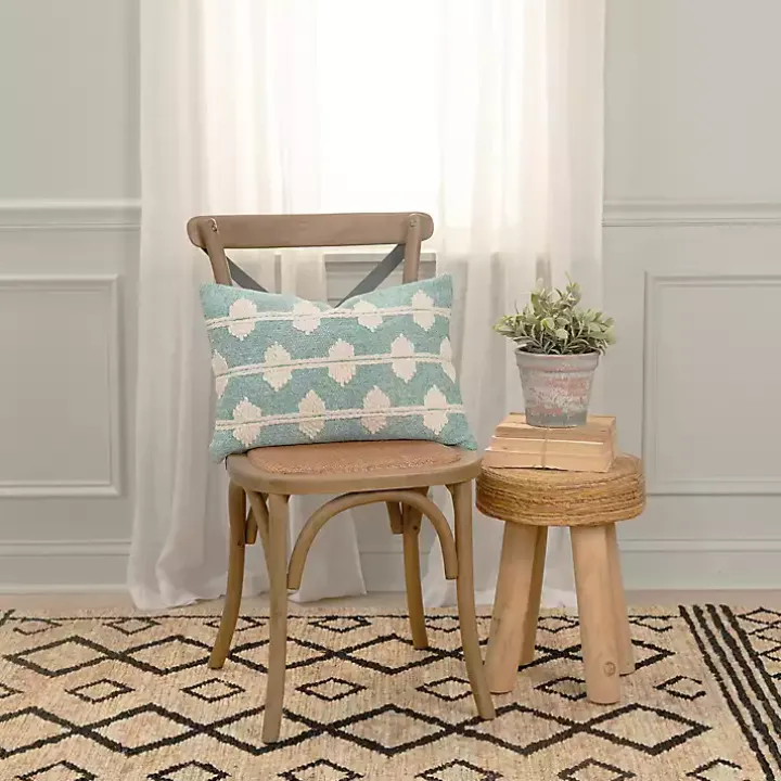 Teal Heathered Embroidered Diamond Throw Pillow