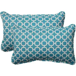 Teal Hickory Geo Outdoor Lumbar Pillows, Set of 2