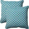 Teal Hickory Geo Outdoor Throw Pillows, Set of 2