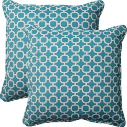 Teal Hickory Geo Outdoor Throw Pillows, Set of 2