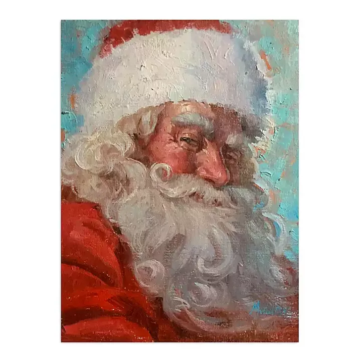 Teal Santa Portrait Canvas Art Print