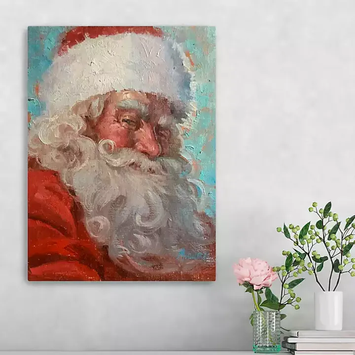 Teal Santa Portrait Canvas Art Print