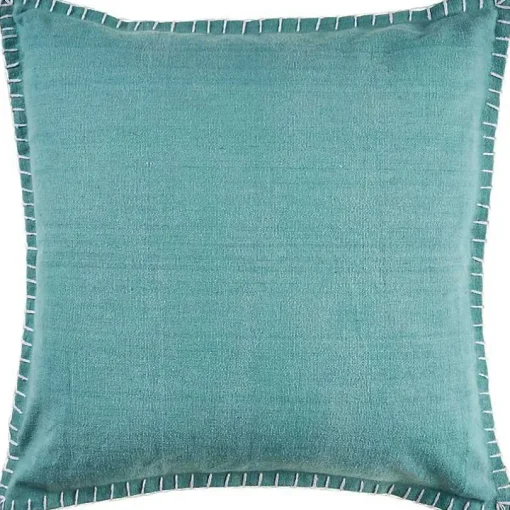 Teal with Embroidered Edge Pillow, 24 in.