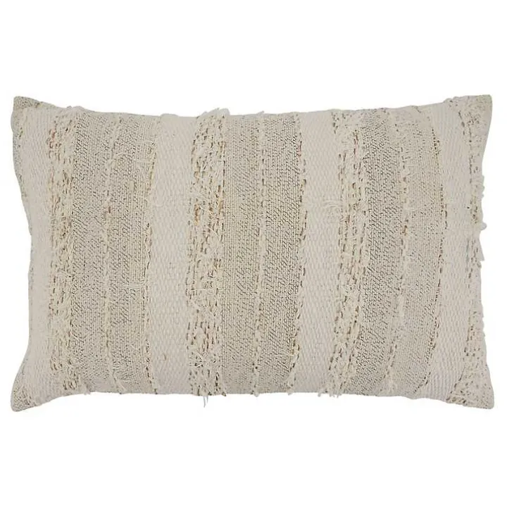 Textured Ivory Fringe Lumbar Throw Pillow