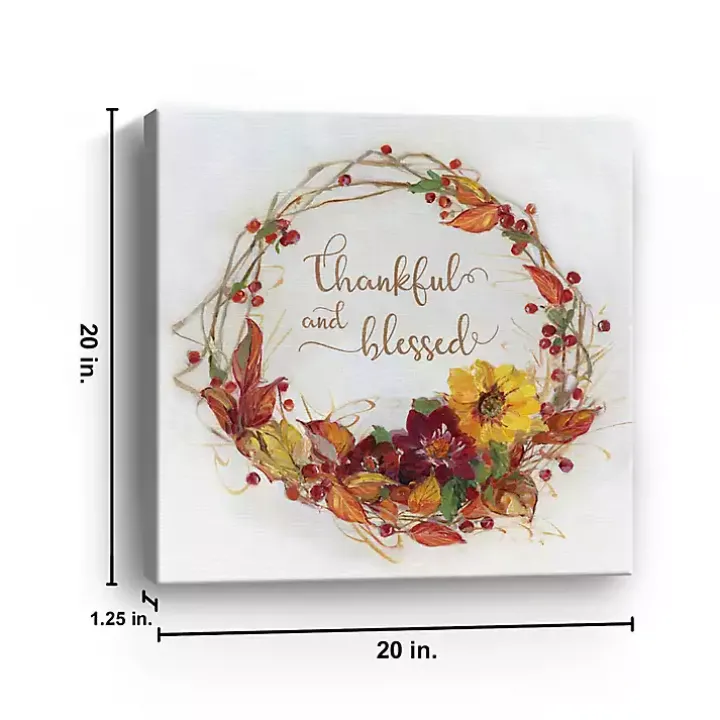 Thankful & Blessed Harvest Wreath Print, 20x20