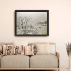 The Louvre Under Snow Framed Canvas Art Print
