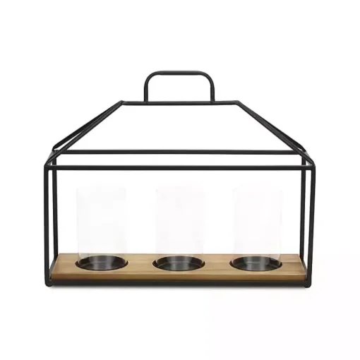Three Glass Inserts Black Metal Lantern