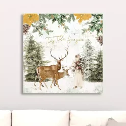 Tis The Season Santa and Reindeer Canvas Art Print