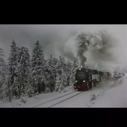 Train in Winter Woods LED Canvas Art Print