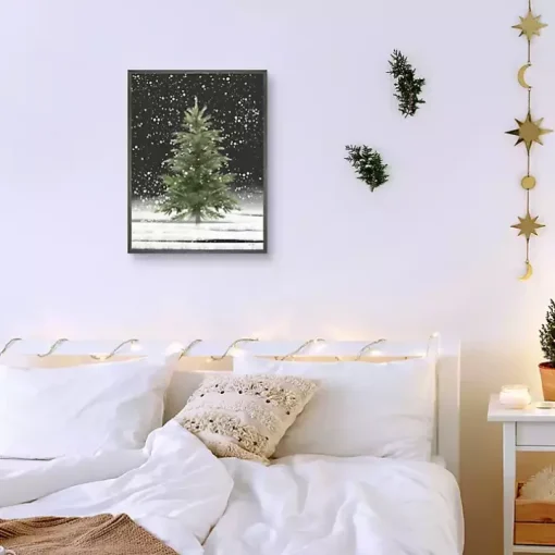 Tree With Snow Fall Christmas Wall Plaque