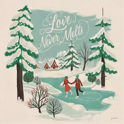 Trees and Ice Skaters Christmas Canvas Wall Plaque