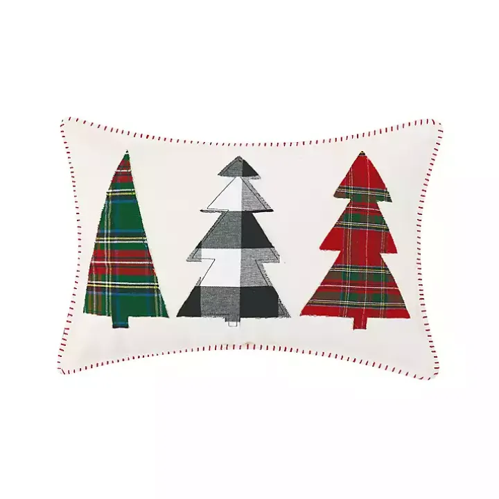 Tri-Tree Plaid Christmas Lumbar Pillow