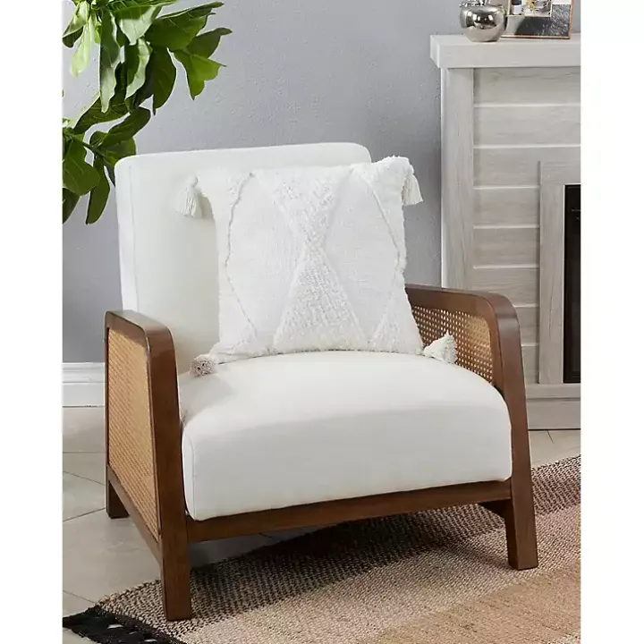 Tufted Diamond White with Tassels Throw Pillow