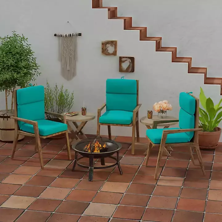 Turquoise Canvas French Edge Outdoor Chair Cushion