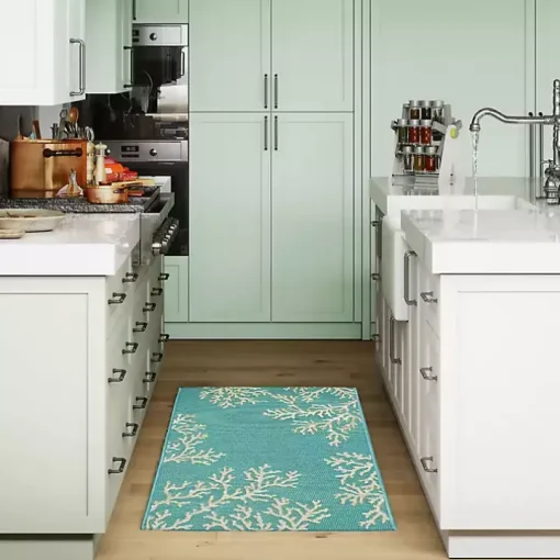 Turquoise Coral Indoor/Outdoor Rug, 3x4